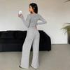 Autumn/Winter Slimming V-neck Wide Leg Long Sleeve Women's Jumpsuit Set