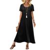 Women’s Long Maxi Dress Short Sleeve Flowy Lightweight Casual Summer Beach Vacation Style Dress with Pockets Loose Fit