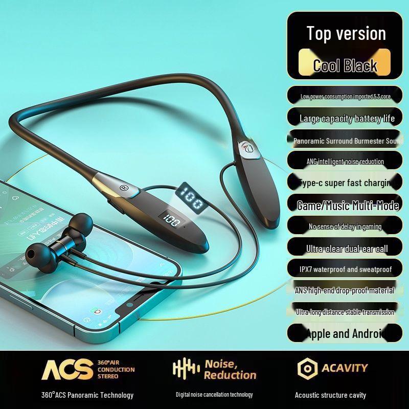 Sports Wireless Bluetooth Earphones: Long Battery, Heavy Bass, High Volume, Neck-Hanging, E-sports Navigation