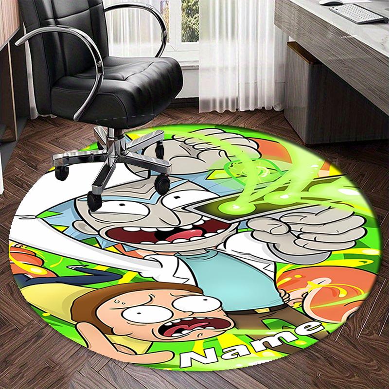 Custom Name Rick and Morty Printed Round Rug Carpet Chair Rug Area Rug Entryway Doormats,for Office Chair Living Room Bedroom Kitchen Room.