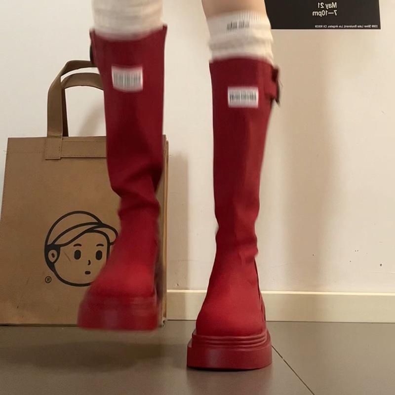 Niche Letters Thick-soled Heightened and Thin Tall Boots Women's Autumn and Winter British Style Fashion Spice Girl Sleeve Fashion Boots