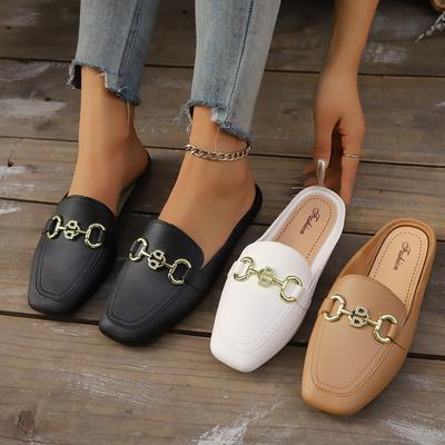 Frühlings- und Herbst-Muller-Damenschuhe, Design mit kleiner goldener Schnalle, weiche Sohle, zum Hineinschlüpfen, lässige Oberbekleidung, kleiner Absatz, Damenschuhe, die die Füße nicht ermüden