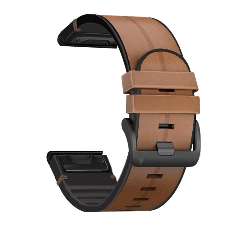 

For Garmin Fenix 6X Silicone + Leather Quick Release Watch Band(Brown) For Garmin Fenix 6X коричневий