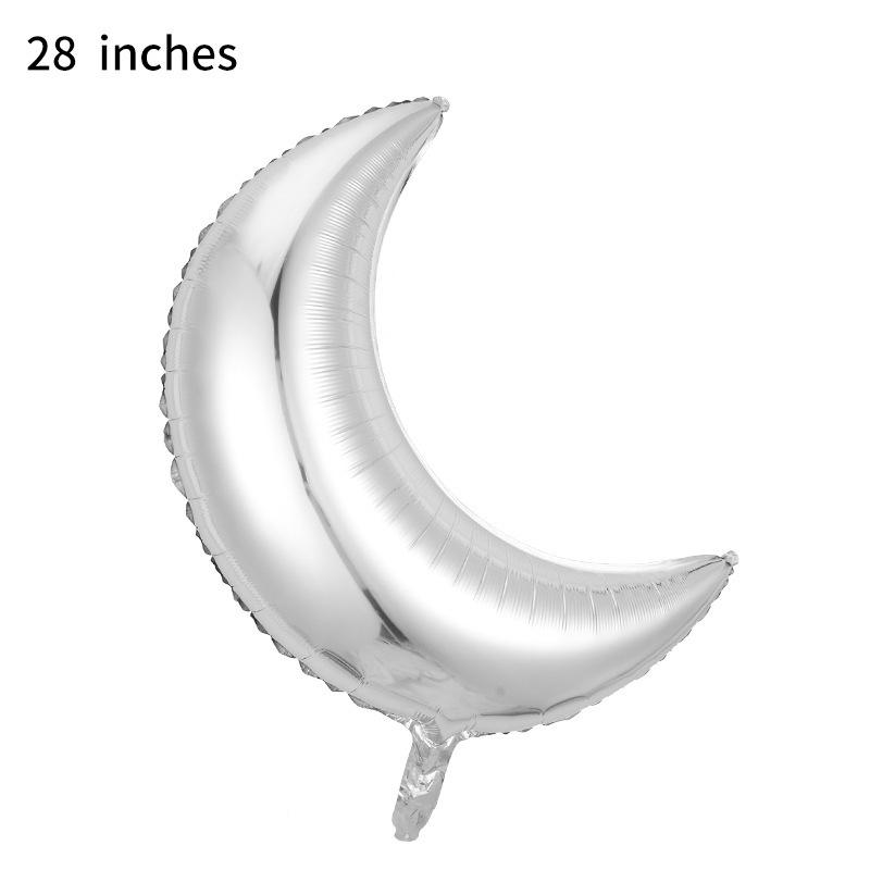 28-Inch Moon Balloon Modeling Birthday Party Arrangement Decorative Atmosphere Balloon Skinny Silver Moon Aluminum Film Balloon