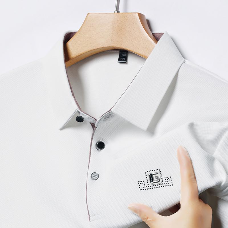 STORN New Men's Business Casual Short Sleeved Shirt with Badge Solid Color Polo Shirt Fashionable Breathable Comfortable Versatile Top
