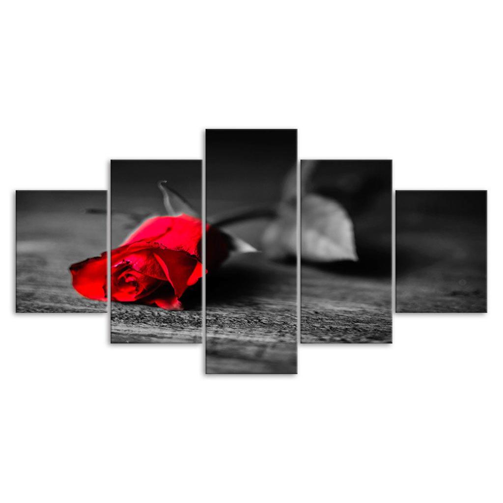 Red Rose Flower Scene 5 Piece Five Panel Wall Canvas Print Modern Art Poster Picture Home Decor Gift For Him For Her