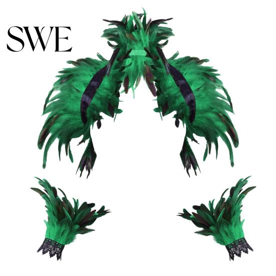 Accessorio Costumi da Festival 1 Set Collare Falso con Braccialetto Stile Gotico Sciarpa di Piume Imitazione Cinturino in Velluto Regolabile Pizzo Traforato Modello Unisex