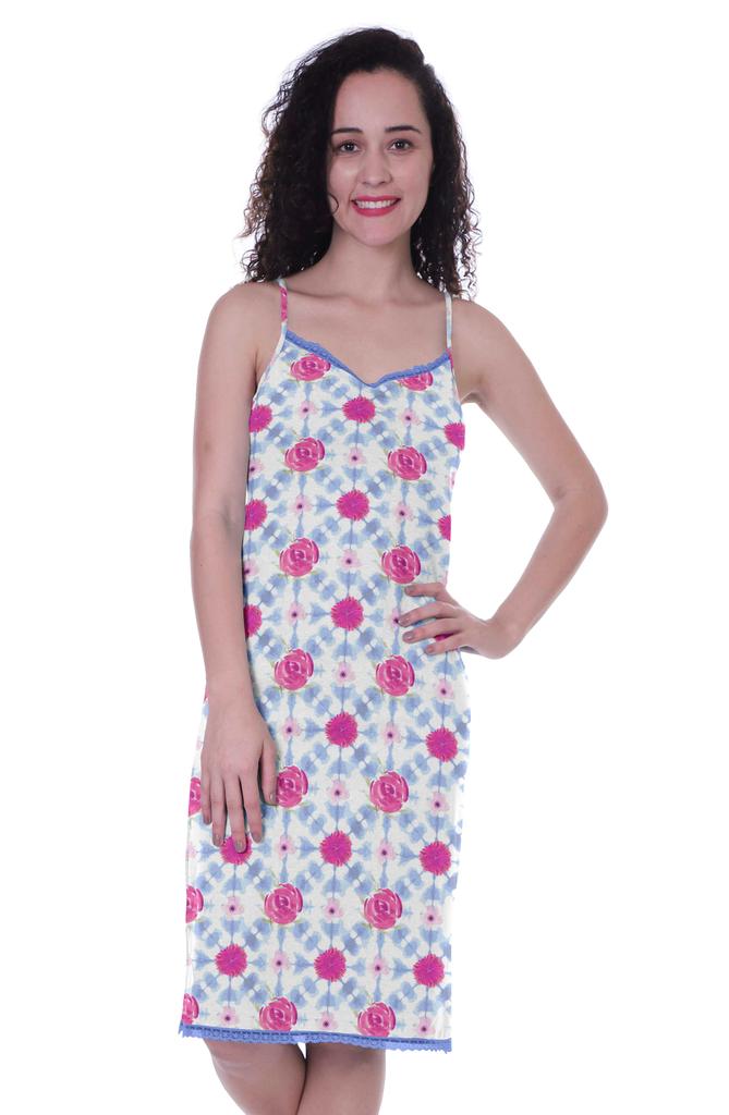 Moomaya Printed Spaghetti Strap Nightgown For Women  s Lace V-Neck Sleepwear