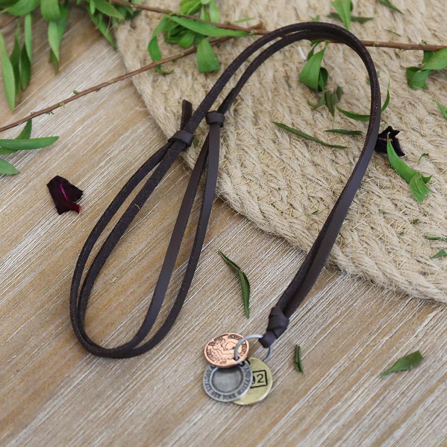 European & American Fashion Round Pendant Leather Necklace Alloy