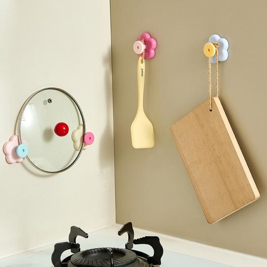 Flower Shape Suction Cup Hook, No-Drill Plastic Cabinet Handles, Rotatable Knob Adjustable Buckle for Kitchen Bathroom