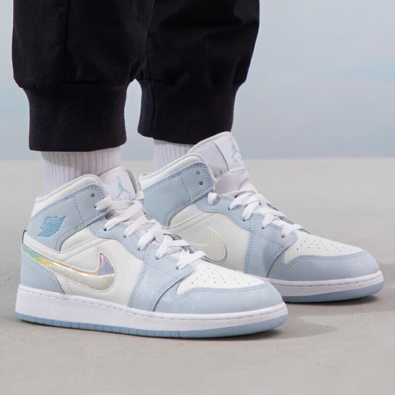 Air Jordan 1 Mid SE GS Glitter Swoosh Barnesko Blå Blå-tone Summit-White FQ9117-400