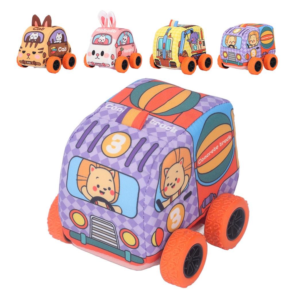 Fabric Kids Pull Back Car Cartoon Parent Child Interaction Soft Baby Vehicle Toy for 1 to 3 Years Ol