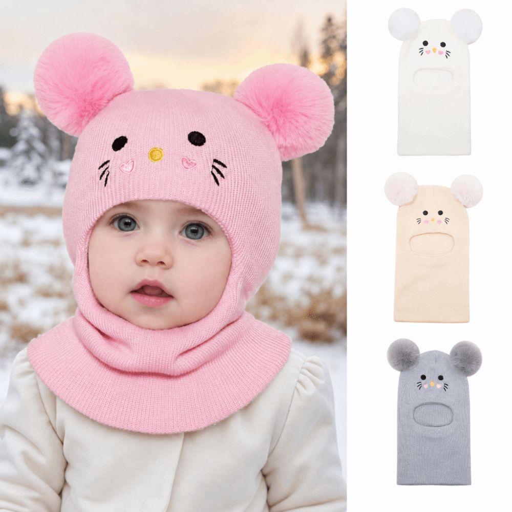 Double Pompom Knit Balaclava Hat Windproof Full Face Neck Cover Ear Protection Caps Autumn Winter