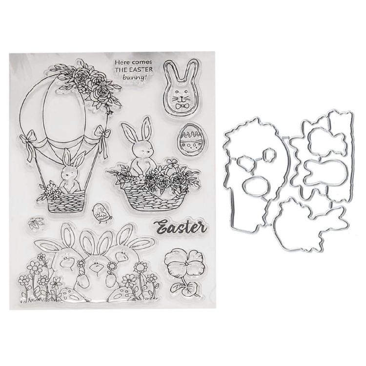 Metal Cutting Dies Easter Rabbit Clear Stamps for DIY Craft Card Making Embossin