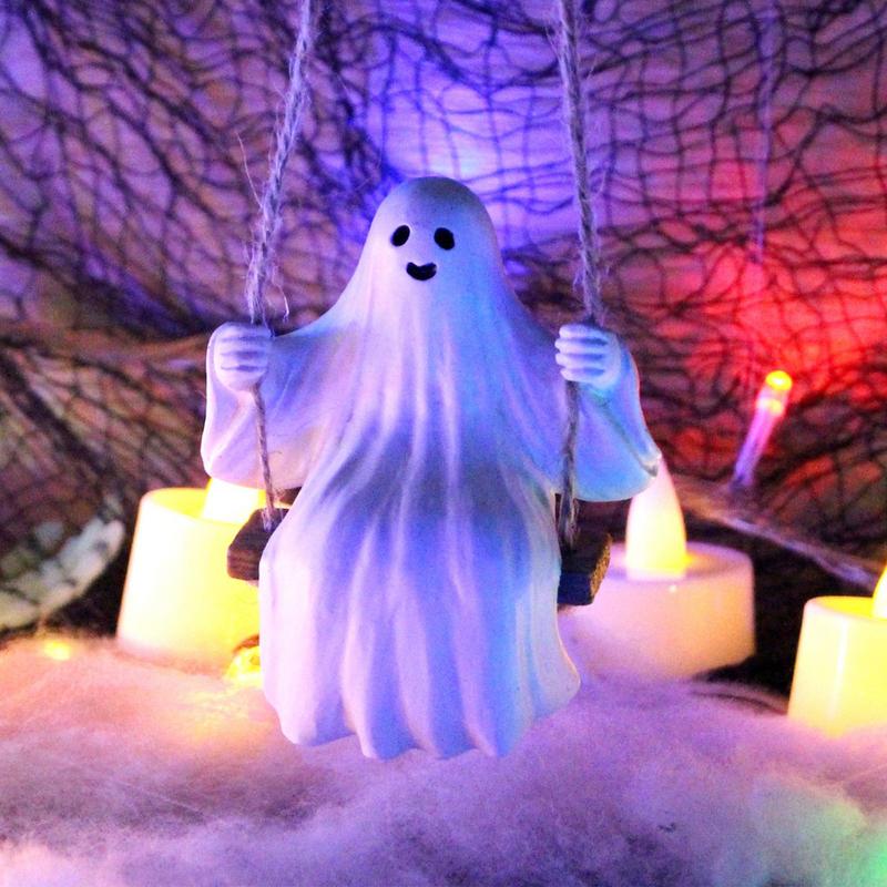 Rear View Ghost Decor Swing Pendant Car Ornament Cute Car Decor Rearview Mirrors Decor Swinging Ghost Car Pendant Resin