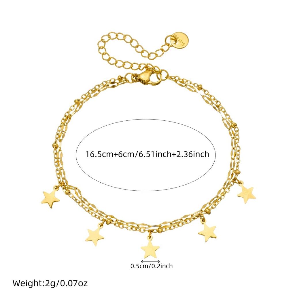 DIEYURO 316L Stainless Steel Golden Star Multi Pendant Sparkling Double layer Bracelet Women Trend Fashion Hand Chain Jewelry