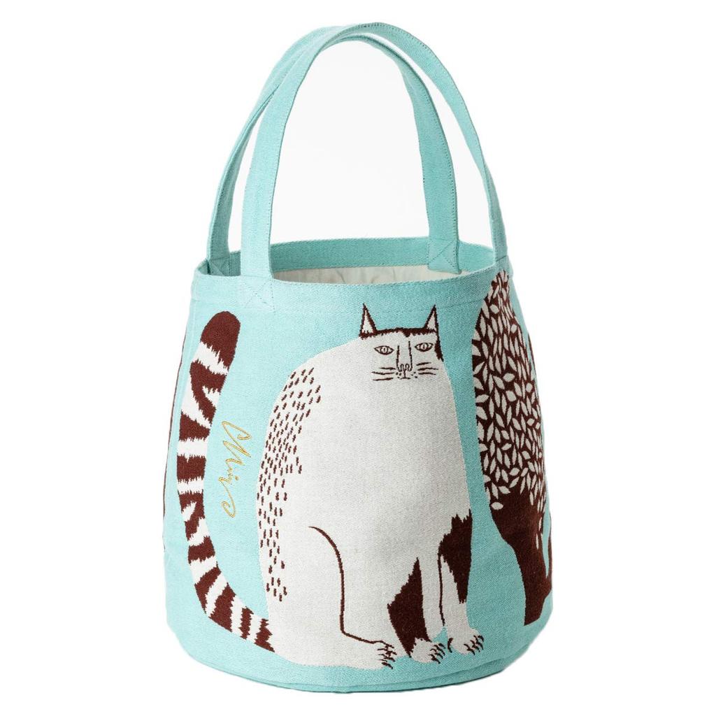 Morita MiW Tote Bag Cats from the Big Tree In the Park Light Blue Colorful and Adorable Shape Tightly Woven Thick Fabric with Elegant Color Lining 100