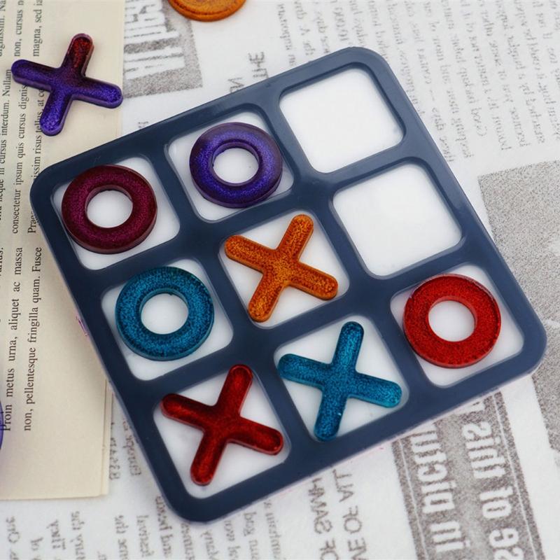 Tic Tac Toe Resin Mold with Chess Pieces Mold X O Board Game Silicone Molds for Resin Casting DIY Tabletop Board Game