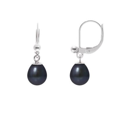 Ohrringe - - Echte schwarze Zuchtperlen 7-8mm - 925 Silber - Sleeper - AAA+