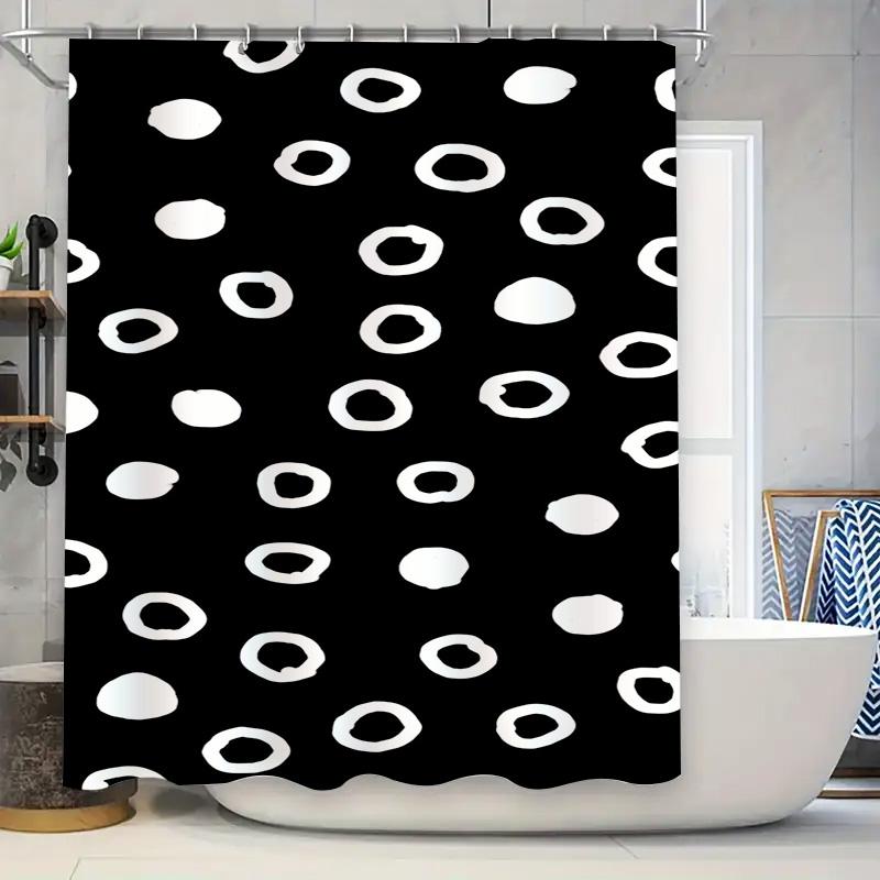 

White Circle Pattern Shower Curtain For Bathroom Decor Modern Black White Bath Mat Liner With Rings Set (L) 72X84 Inches W60H190(CM)-1 Pcs