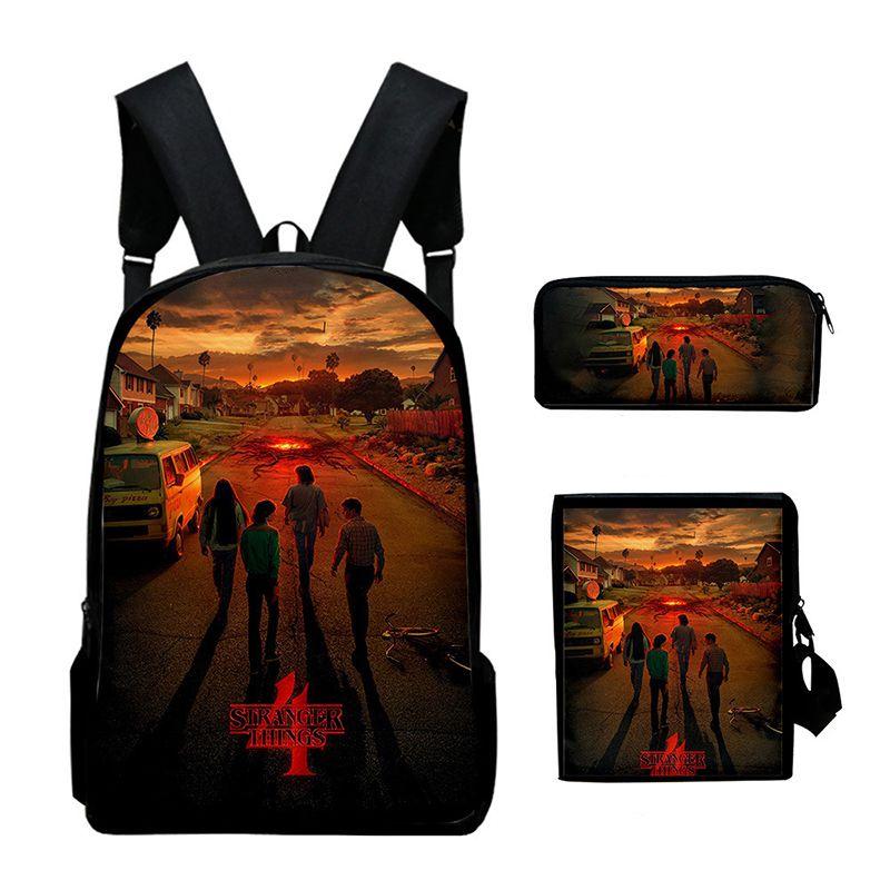 Stranger Things Waterproof Backpack Set 3pcs Crossbody Bag Pencil Bag Included
