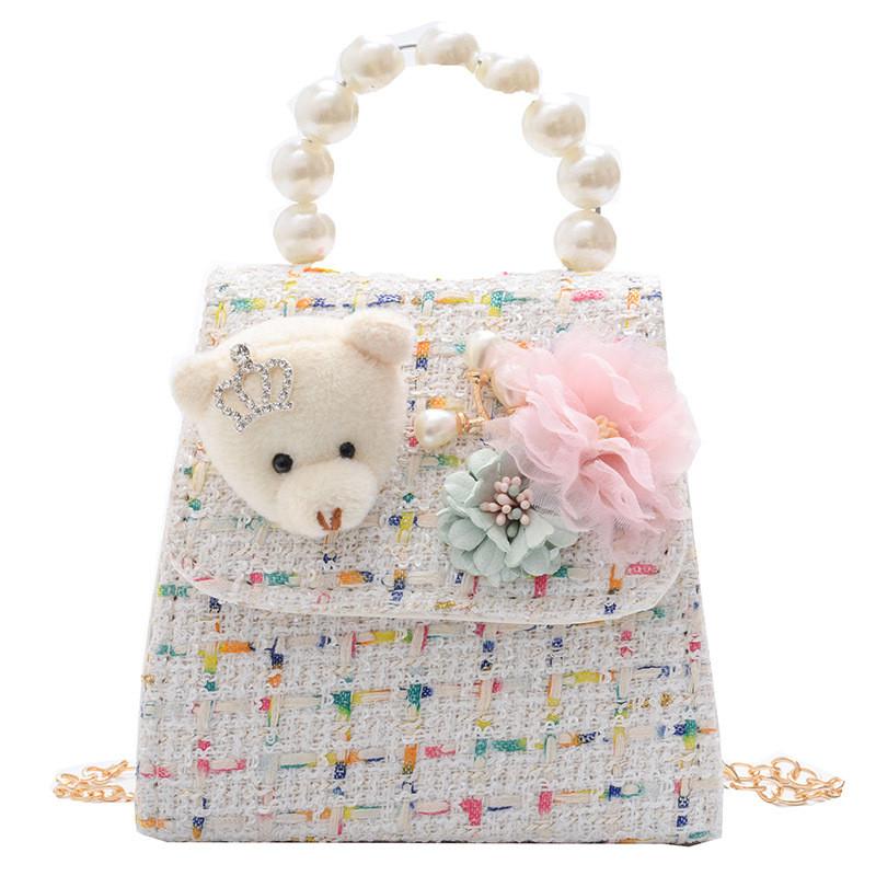 Adorable Mini Princess Chain Bag For Girls In Soft Leather With Cute Bear Design And Pearls