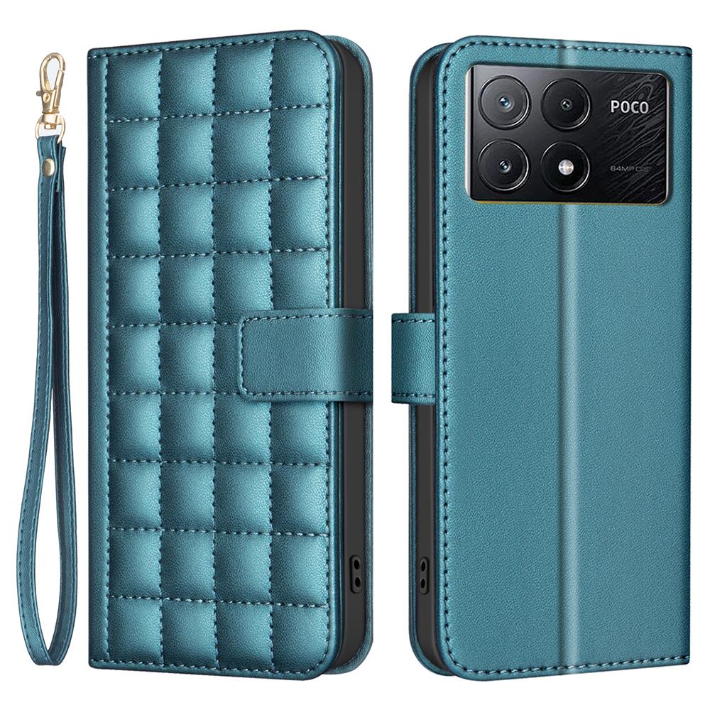 

For Xiaomi Poco X6 Pro 5G/Redmi K70E 5G Leather Phone Case Square Grid Green