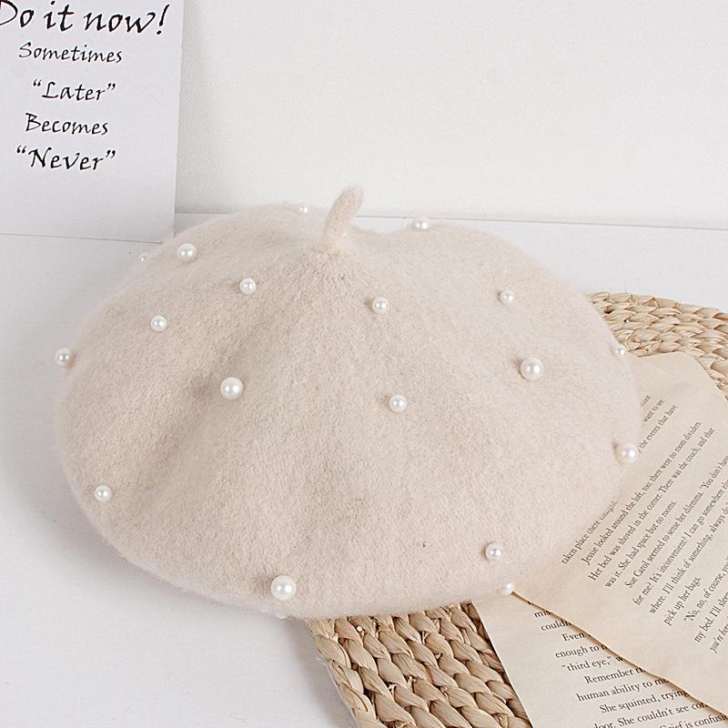 Kids Winter Hat For Girls Retro Baby Beret Hats With Pearls Autumn Winter Kids Cap For Children Accessories