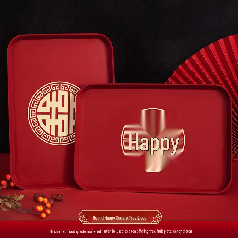 Red Wedding Toasting Tray: Tea, Fruit, Candy Dish – Wedding Supplies, Happy Tray by Wang Jin