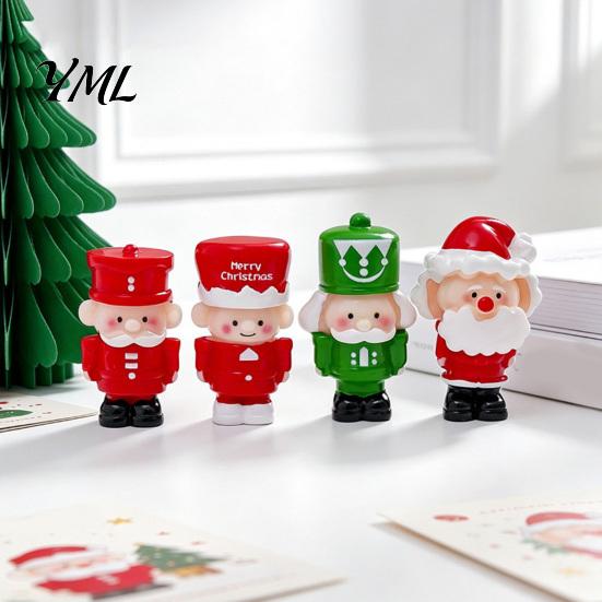 Detailed Resin Craft Figures 2Pcs Mini Christmas Figurine, Cute Santa Claus Nutcracker Soldier Dolls, DIY Accessories Decorative Figurine Set