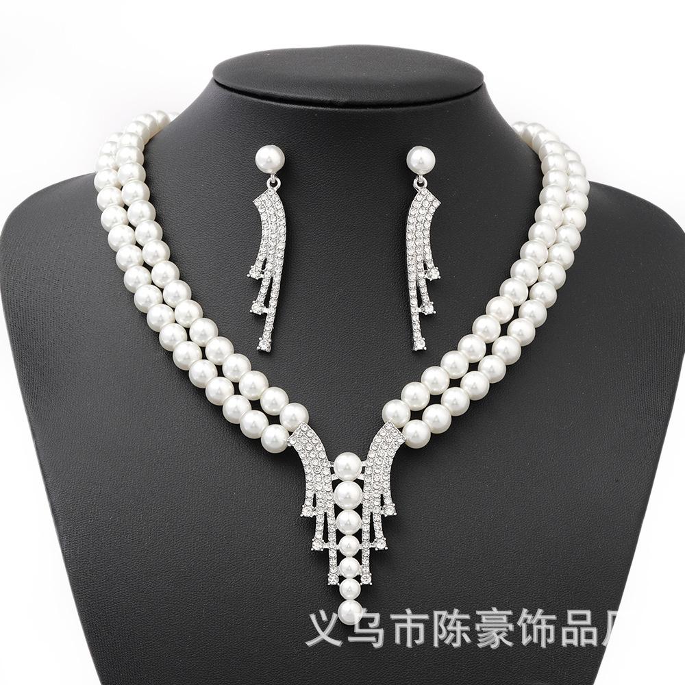 Jewelry Pearl Set Necklace Earrings Bracelet Three-piece Dinner Dress Jewelry Set Versatile