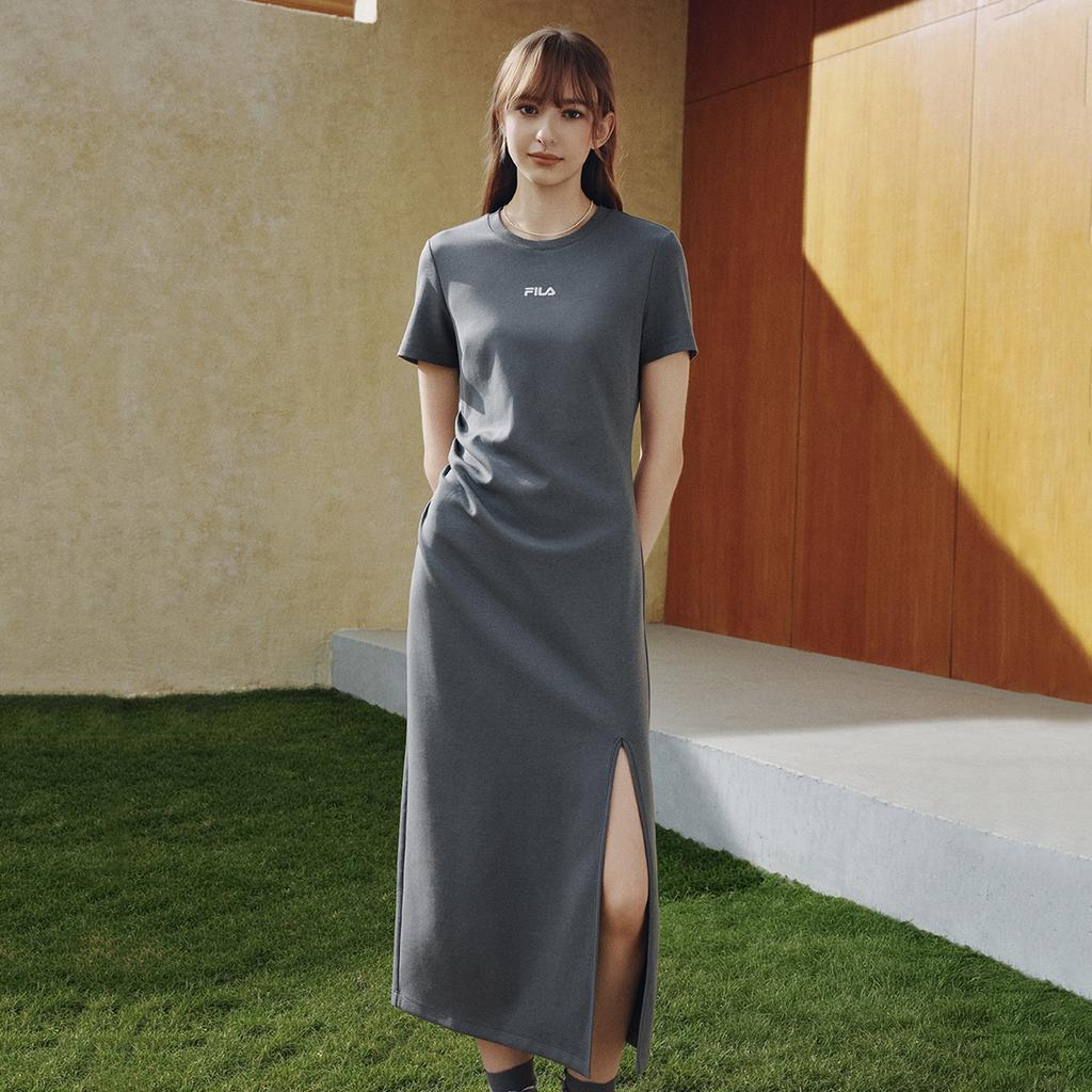 FILA Original Split Goddess Skirt III Fashion Simple Classic Retro Elegant Relaxed Casual Versatile Comfortable Short Sleeve Dress F51W629304FGY