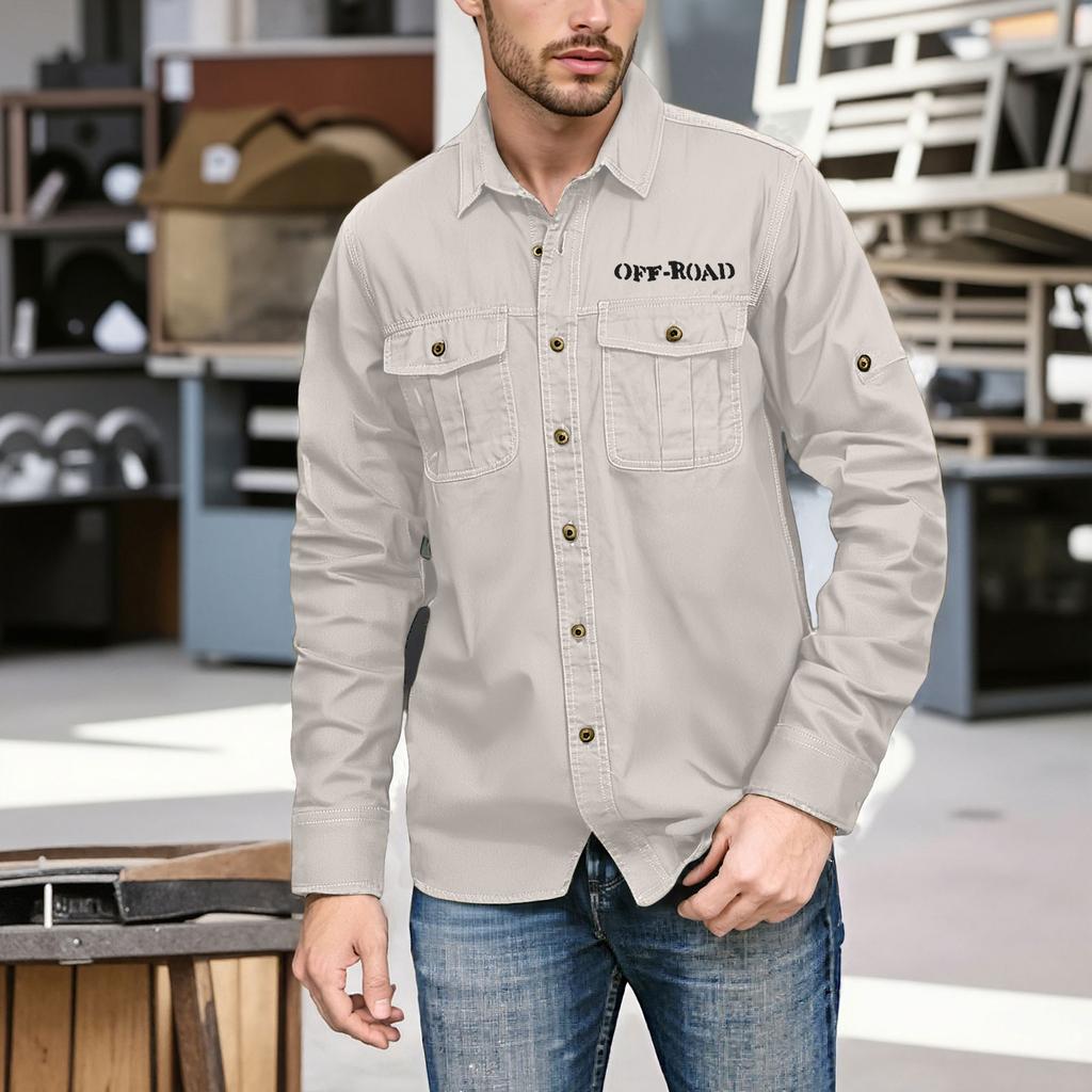 Herreskjorte med doble lommer, avslappet langermet topp, fasjonabel cardigan