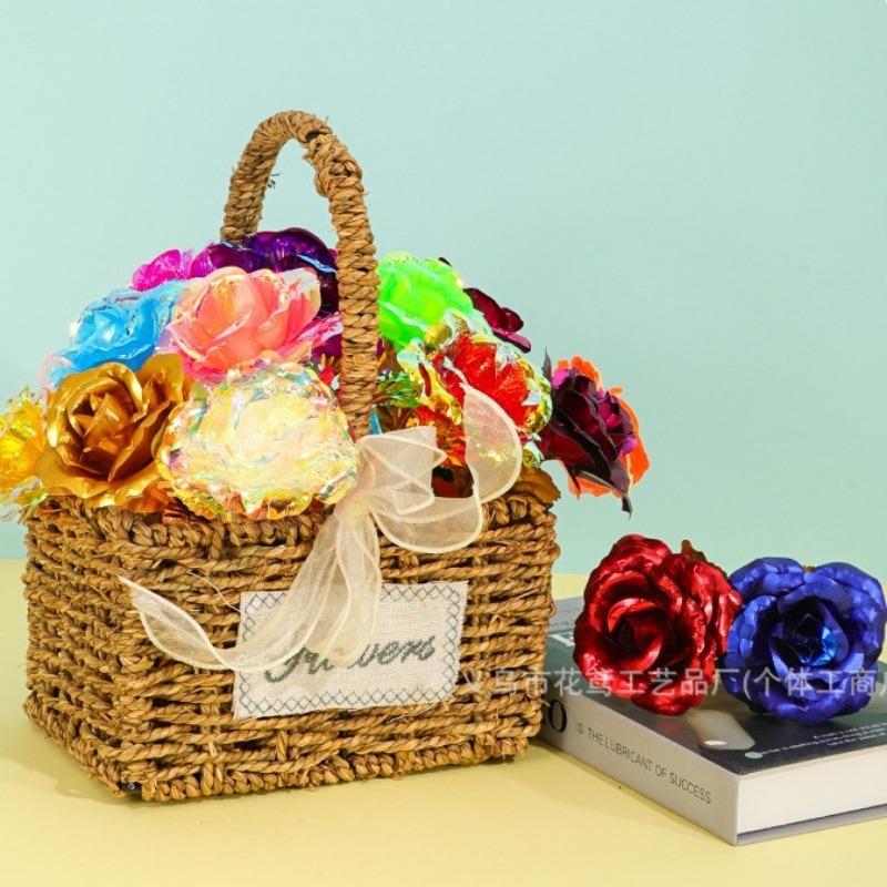 Złota Folia Róża Kwiat Kreatywny Prezent Emulowany Kwiat Prezent na Walentynki Pojedyncza Pozłacana Róża Bukiet Pudełko