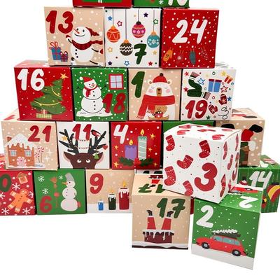 24Pcs Kraft Paper Christmas Advent Calendar Boxes 24 Days Small Xmas Gift Boxes Decorations Wrapping Supplies Countdown Calendar