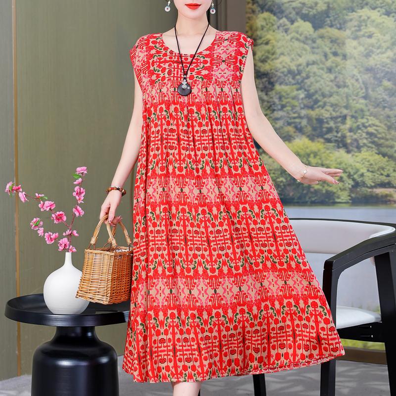 Plus Size Sommer Vintage Kleid Frau Oversize Lose ärmellose lässige elegante lange Kleider