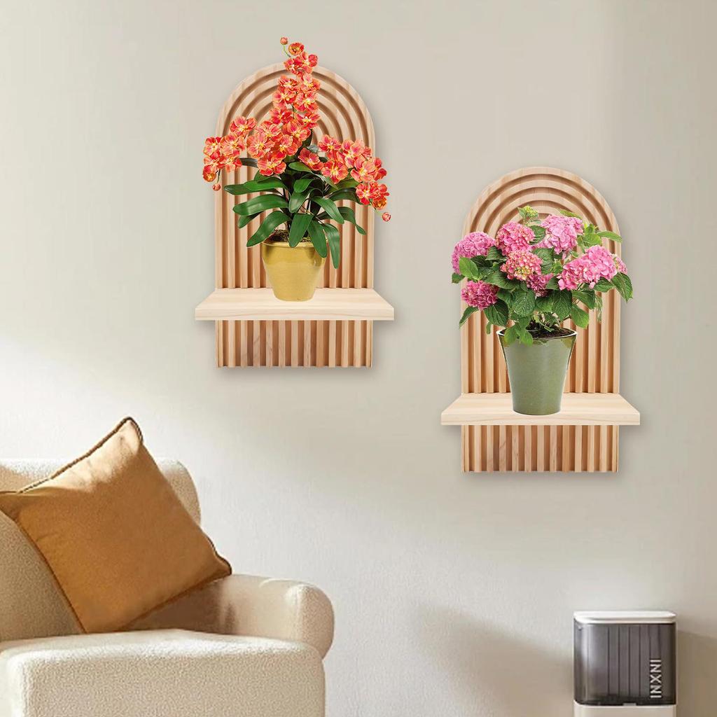Bohemian Wooden Wall-Mounted Living Room Shelf
