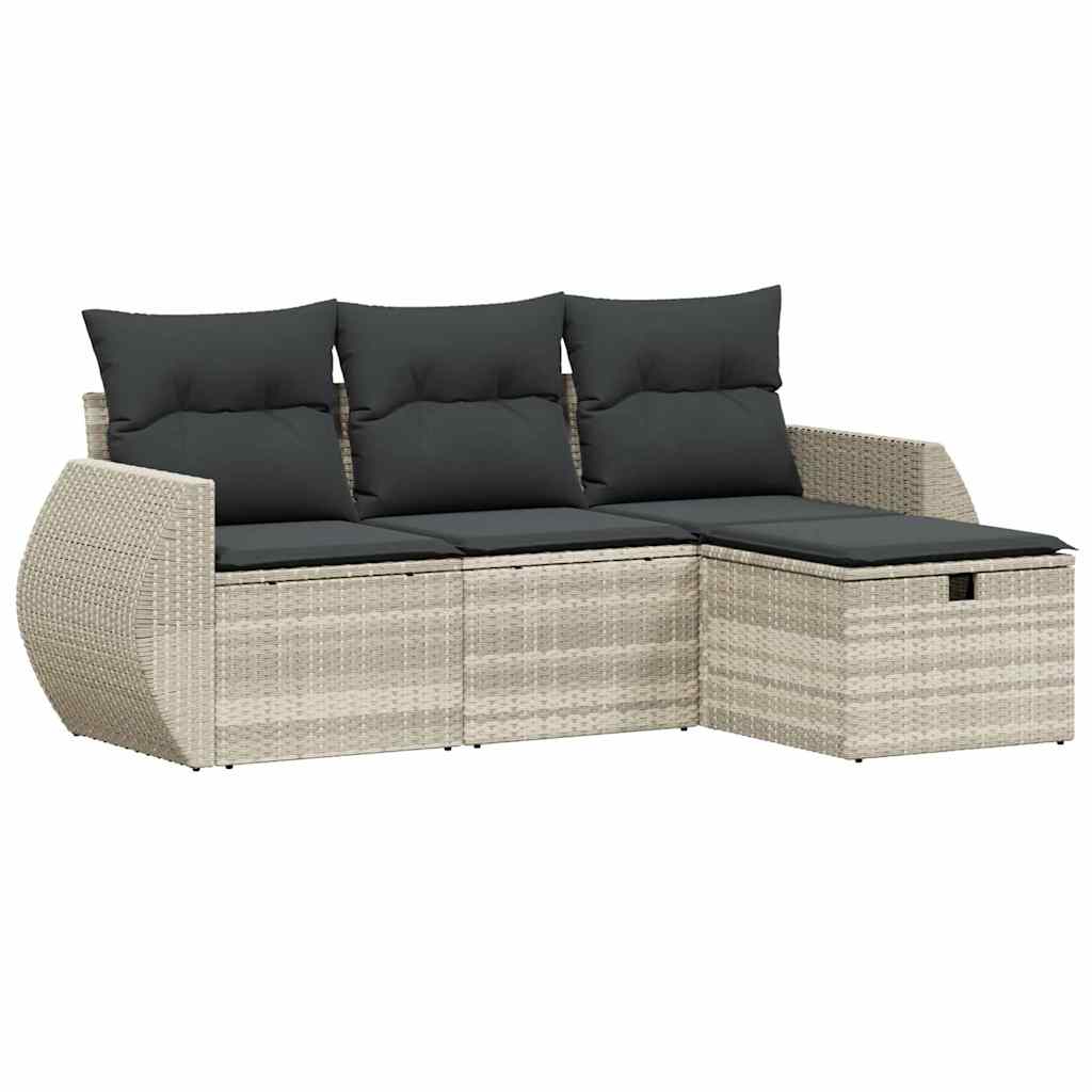 4 Piece Garden Sofa Set with Cushions Light Grey Poly Rattan