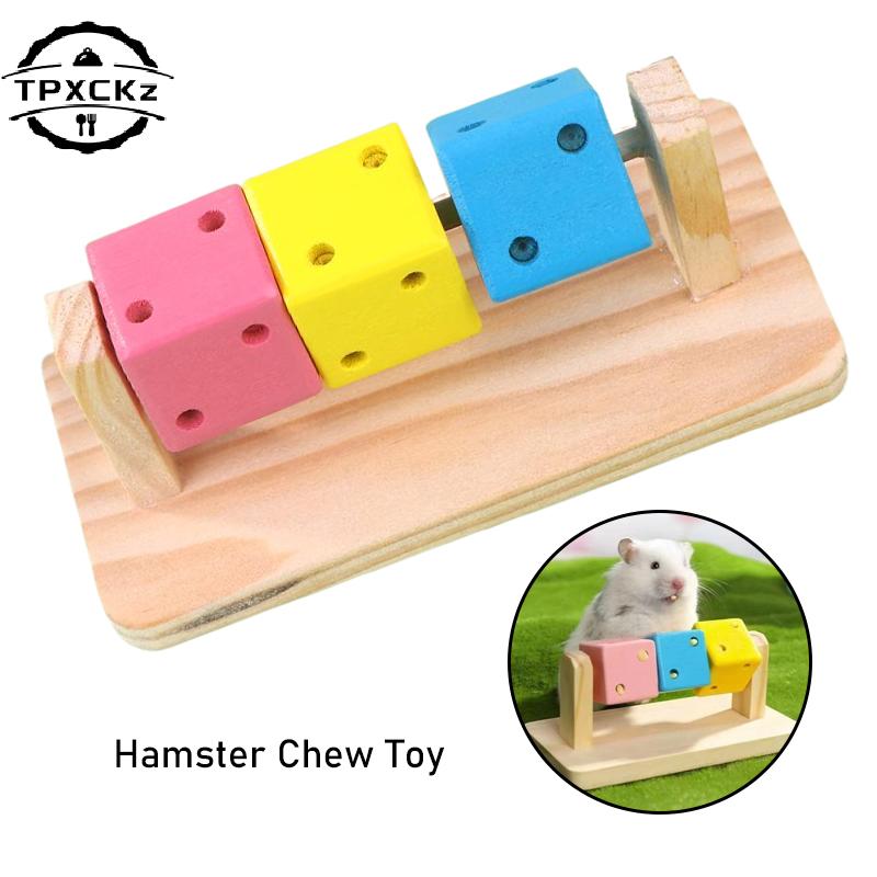1 Stück Hamster-Kauspielzeug aus Holz, Plattform zum Zähneknirschen, Spielzeug zur Förderung der Intelligenz, bunter Holzblock für Kleintiere