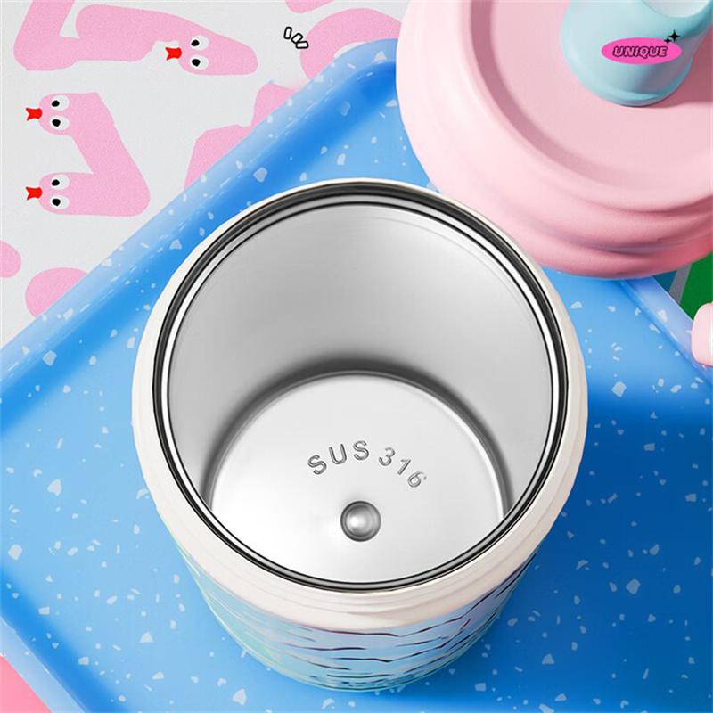 COOKER KING 600ML Isolierbecher mit Strohhalm Edelstahl Thermobecher Bemaltes Muster Kaffeetasse Outdoor-Sport Wasserbecher