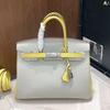 Womens Togo Top Grain Leather Handbag Contrast Color Fashion Shoulder Crossbody Bag