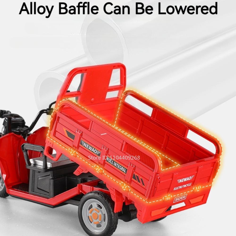 1:12 Tricycle Model Car Toy Metal Diecast Sound Light Pull Back Express Delivery Transport Vehicle Models Gifts for Boys Kids