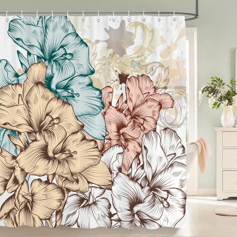 Flower leaf Printing Shower Curtain Waterproof 3D Fabric Floral Plant leaves Bathroom Curtain with 12 Hooks Home Decoration
