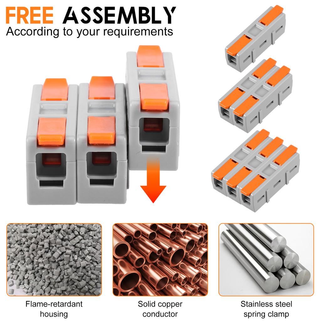 58PCS Wire Connectors Electrical ConnectorBlocks 2/3/5 Way Cable Lever Nut Assortment Conductor Terminal Block Quick Spring Conn