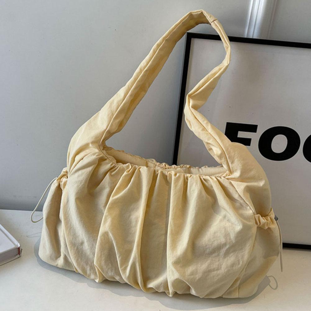 Women Soft Armpit Bag Large Capacity Cloud Pleated Shoulder Bag Top Handle Bag Solid Color Multi-pockets for Outdoor Travel