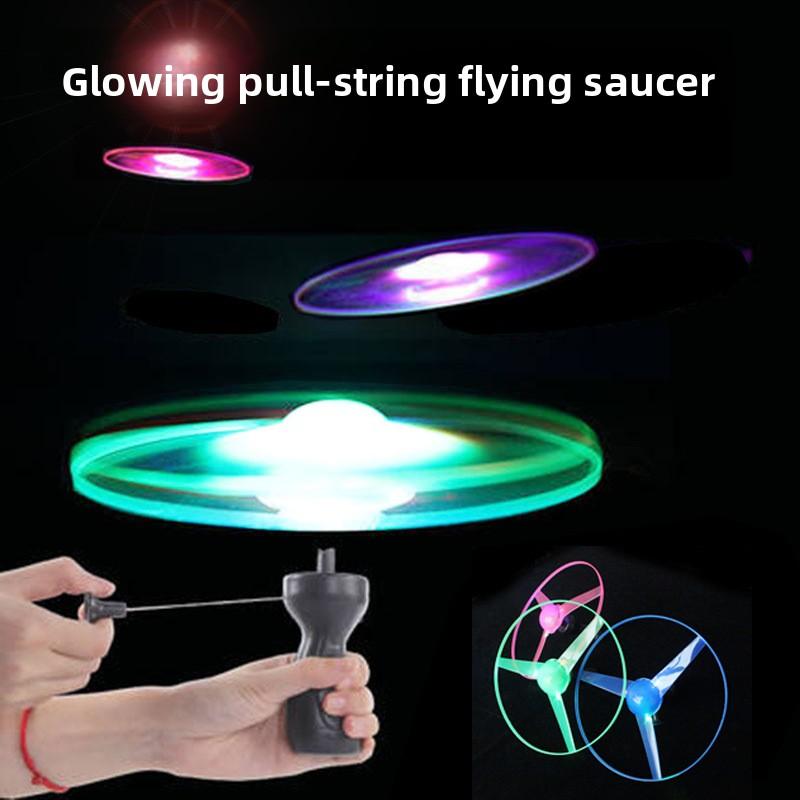 Juguetes Luminosos para Niños Disco Volador Hélice Iluminación LED Cuerda de Tracción Juguete OVNI Volador Peonza Juego al Aire Libre Juguete Deportivo Regalo