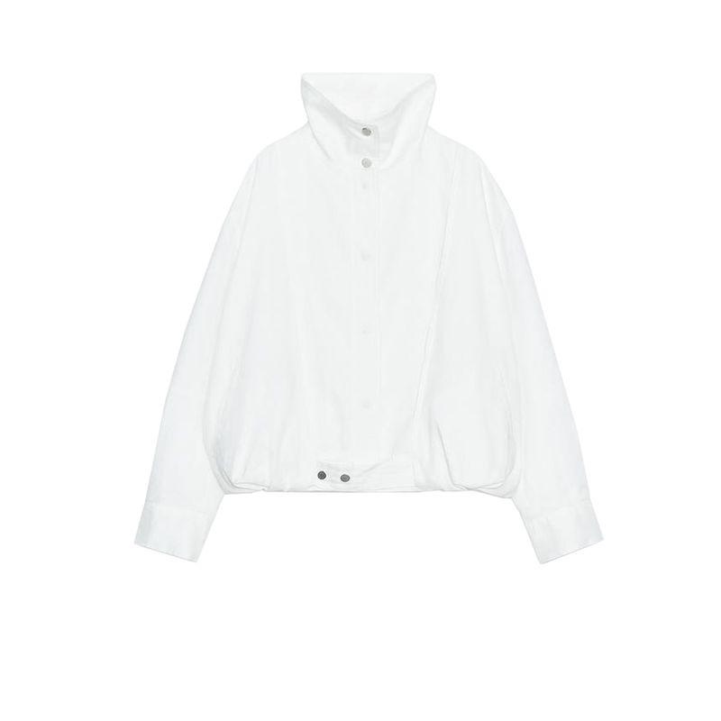 

Fall New Women s Clothing Pleated Turtleneck Long Sleeves Linen Blend Pilot Jacket Outwear 8143327 White L