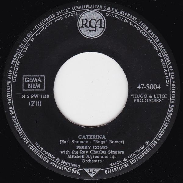 

7-дюймовая пластинка PERRY COMO Caterina The Island Of Forgotten 478004 RCA 1962 UK Поп Б/у