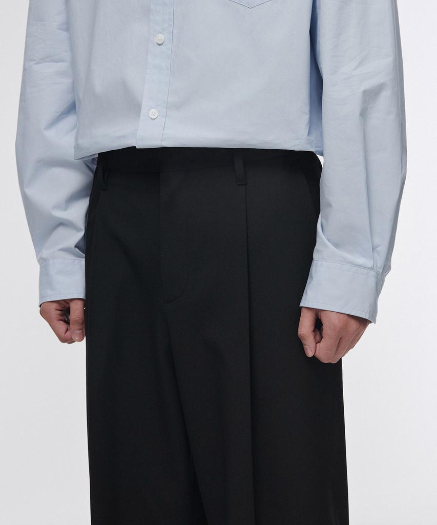 MUSINSA STANDARD Narrow Belt One-Pleat Wide Slacks [Black]