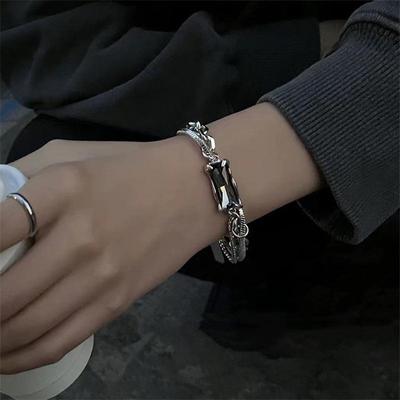 Gray Hip-Hop Double-Layer Wrap Bracelet - Trendy Niche Design for Summer